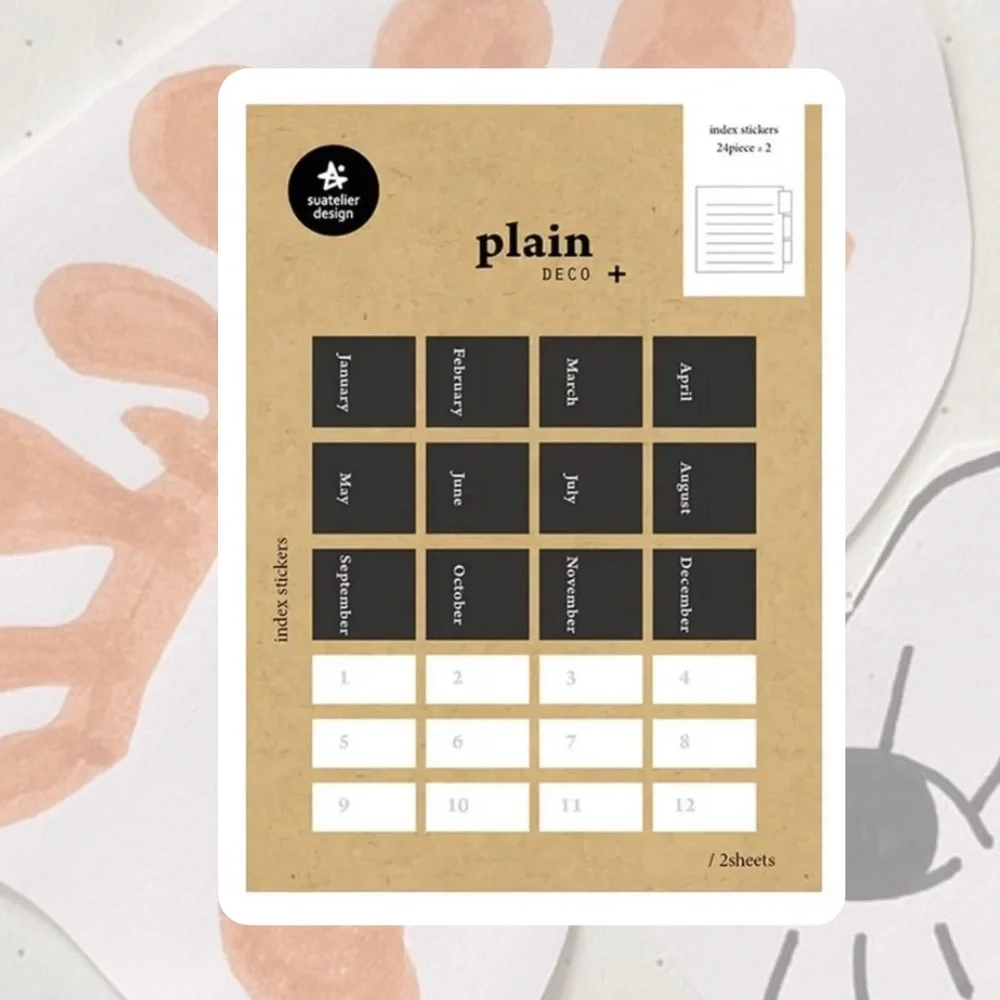 🆕 🎉 Suatelier black & white deco calendar monthly index tab korean stickers